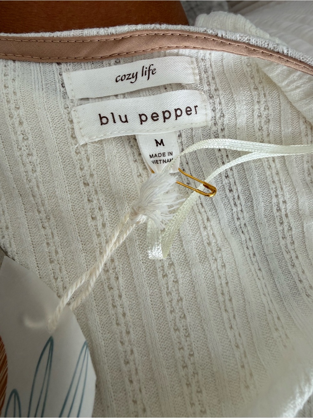 Blu Pepper Cream Open-Front Ribbed Cardigan - Picture 4 of 7